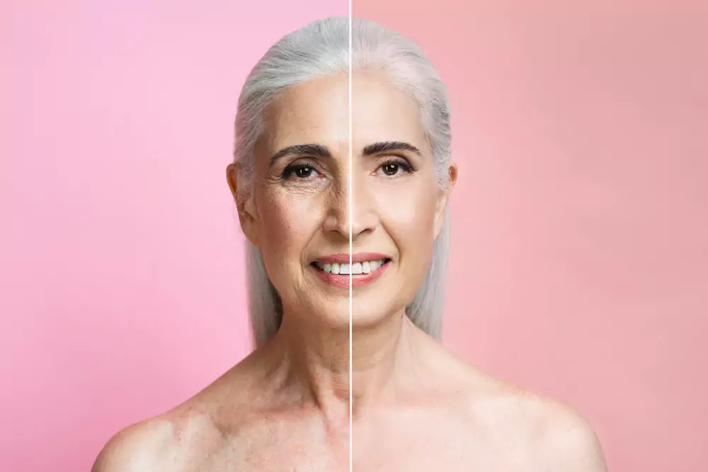 Before And After Portrait Of Mature Woman