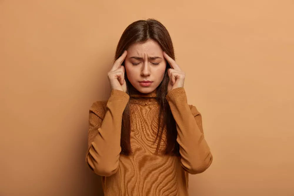 Young Girl Headache Two Hand